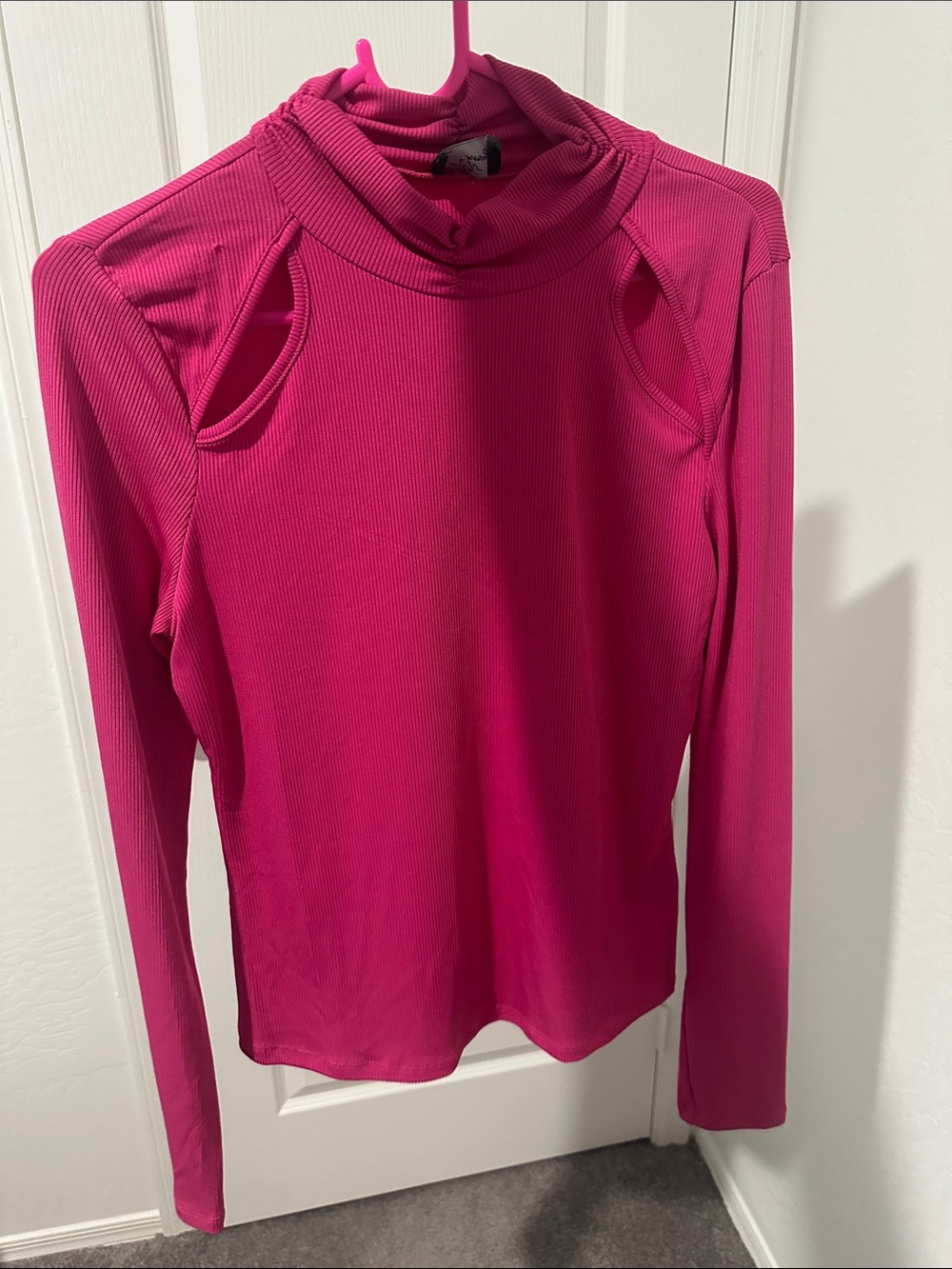 Long Sleeve Cutout Funnel Neck Top - Fuchsia